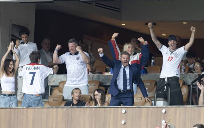 FIFA World Cup 2026 David Beckham and Family 11th July 2026. FIFA World Cup 2026. Norway v England. David with Victoria Beckham and family watching the match from their box in Miami, Florida.  Copyright: xDarrenxFletcherx NINTCHDBPICT001094942931