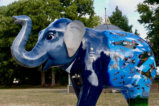Trunks Across The Thames Windsor Hurricane a tribute to the aircraft in Alexandra Gardens by Karis Youngman. Trunks across the Thames is Thames Hospice™s very first art trail which will see businesses, schools, community groups and artists unite to create a free, fun, family-friendly trail of discovery for the local community to explore and enjoy. The majestic herd will be marching between 13th July to 13th September 2026! The herd of individually designed magnificent elephant sculptures will bring vibrancy, colour and creative artistry, transforming the streets, parks and open spaces of Slough, Eton and Windsor into a glorious open-air gallery., Credit:Geoffrey Swaine Geoff Swaine - B4563 Avalon UK, Berkshire, Windsor  Copyright: xGeoffreyxSwainex xGeoffxSwainex-xB4563x xAvalonx 1116316173