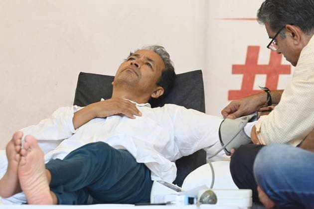 NEW DELHI, INDIA - JULY 13: Medical team conducts health checkup of activist Sonam Wangchuk as he continues his indefinite hunger strike for the sixteenth consecutive day in solidarity with the protest by Cockroach Janta Party demanding the immediate resignation of Union Education Minister Dharmendra Pradhan following paper leak irregularities during the national NEET-UG 2026 medical entrance examinations, at Janatar Mantar on July 13, 2026 in New Delhi, India. (Photo by Vipin Kumar Hindustan Times) Activist Sonam Wangchuk Continues His Indefinite Hunger Strike At Jantar Mantar For 16th Day