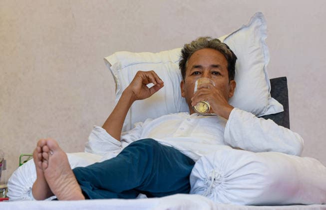 Sonam Wangchuk on the 16th day of his hunger strike New Delhi, Jul 13 (ANI): Environmentalist Sonam Wangchuk on the 16th day of his hunger strike supporting the Cockroach Janata Party (CJP) campaign seeking the resignation of Union Education Minister Dharmendra Pradhan over alleged examination irregularities and NEET paper leak, at Jantar Mantar, in New Delhi on Monday. NEW DELHI Delhi India Copyright: xANIx ANI_20260713163