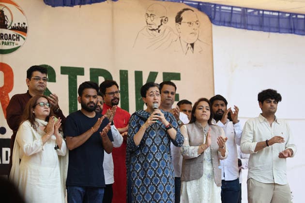 Former Delhi Chief Minister of Aam Aadmi Party (AAP) Atishi Marlena during Cockroach Janta Party (CJP) protest demanding resignation of Union Education Minister Dharmendra Pradhan following paper leak scandals and irregularities in NEET-UG 2026 examinations at Jantar Mantar in New Delhi, India on July 13, 2026. New Delhi India Copyright: xAnshumanxAkashx