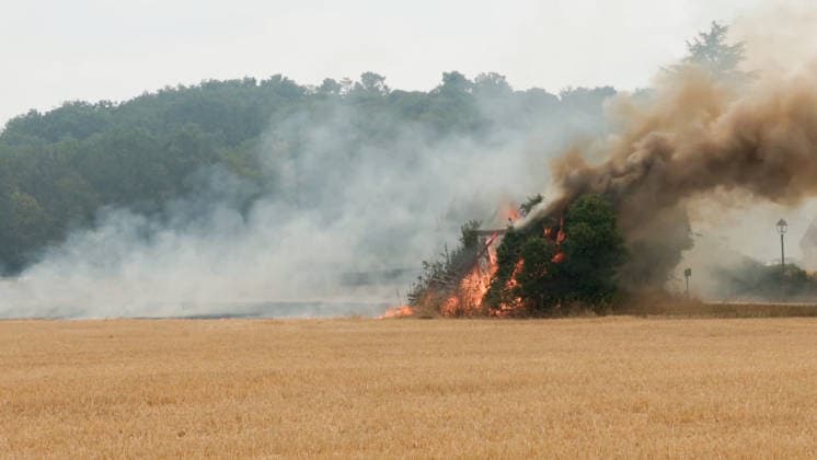 RECORD DATE NOT STATED Residents Are Trying to Put out A Fire in A Field - Fontainebleau Residents step in to put out a fire that has just broken out in the immediate vicinity of homes, before emergency responders arrive, in Fontainebleau, France, on July 13, 2026. Videograbs by CLPress ABACAPRESS.COM Fontainebleau France  Copyright: xCLPRESS ABACAx(WorldxRightsxOfficial)x