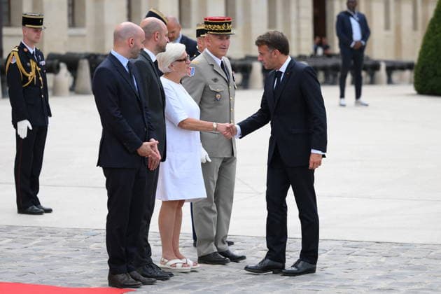 President Macron Welcomes European Leaders At The Coalition Of The Willing Summit - Paris French Minister of the Armed Forces and Veterans Affairs, Catherine Vautrin, French Minister for Europe and Foreign Affairs, Jean-Noel Barrot and French President, Emmanuel Macron ahead the Coalition Of The Willing Summit in Paris, France on July 13, 2026. Photo by Eliot Blondet ABACAPRESS.COM Paris France  Copyright: xBlondetxEliot ABACAx