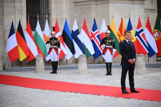 President Macron Welcomes European Leaders At The Coalition Of The Willing Summit - Paris French President Emmanuel Macron during the welcoming ceremony of European leaders ahead the Coalition Of The Willing Summit in Paris, France on July 13, 2026. Photo by Eliot Blondet ABACAPRESS.COM Paris France  Copyright: xBlondetxEliot ABACAx