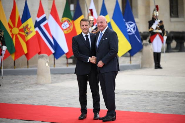 President Macron Welcomes European Leaders At The Coalition Of The Willing Summit - Paris French President Emmanuel Macron welcomes Chancellor of Austria, Christian Stocker ahead the Coalition Of The Willing Summit in Paris, France on July 13, 2026. Photo by Eliot Blondet ABACAPRESS.COM Paris France  Copyright: xBlondetxEliot ABACAx