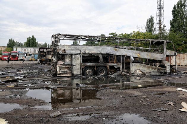 RECORD DATE NOT STATED Russian Attack Damages Bus Depot - Ukraine Buses destroyed in a Russian attack are seen at a bus depot in Odesa, Ukraine, on July 13, 2026. Russian forces launched a missile and drone attack on the city on the morning of July 13, damaging a transport company, private houses and a sanatorium building. Four people, including a five-year-old girl, were injured (Photo by Nina Liashonok Ukrinform ABACAPRESS.COM) Odesa Ukraine  Copyright: xLyashonokxNina Ukrinform ABACAx