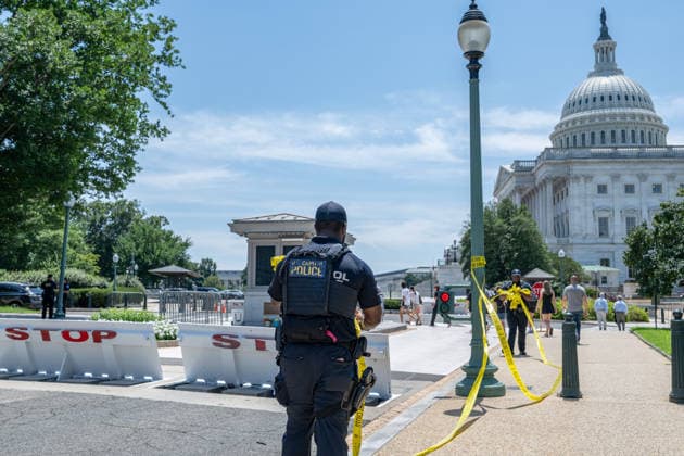 July 13, 2026, Washington, Disitrict Of Columbia, United States: A man is arrested by U.S. Capitol Police after allegedly bringing a firearm onto U.S. Capitol Grounds near the North Barricade in Washington, D.C. Officers quickly took the individual into custody without incident. Firearms are prohibited on Capitol Grounds, and the incident remains under investigation Washington United States  - ZUMAk206 20260713_znp_k206_002 Copyright: xMattxKaminskyx