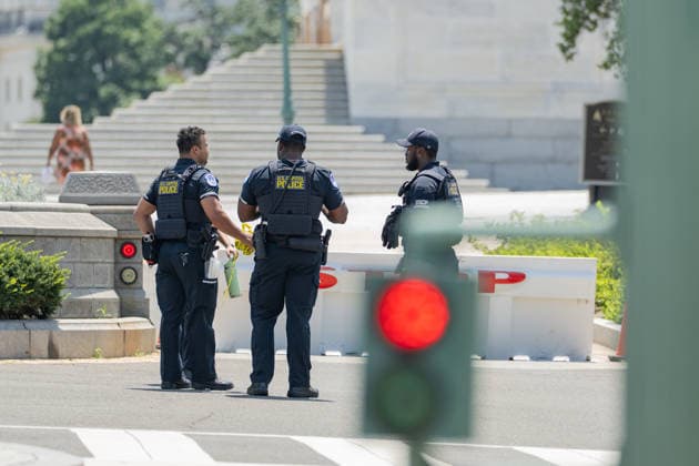 July 13, 2026, Washington, Disitrict Of Columbia, United States: A man is arrested by U.S. Capitol Police after allegedly bringing a firearm onto U.S. Capitol Grounds near the North Barricade in Washington, D.C. Officers quickly took the individual into custody without incident. Firearms are prohibited on Capitol Grounds, and the incident remains under investigation Washington United States  - ZUMAk206 20260713_znp_k206_005 Copyright: xMattxKaminskyx