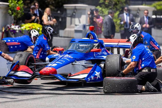Trump highlights Freedom 250 Grand Prix at the White House Members of an IndyCar pit crew demonstrate how fast they can change the vehicle’s tires outside the White House ahead of the Freedom 250 Grand Prix race in Washington, DC, USA, 13 July 2026. Freedom 250 Grand Prix is slated to take place in downtown DC in late August. WASHINGTON DC United States  Copyright: xPool ABACAx