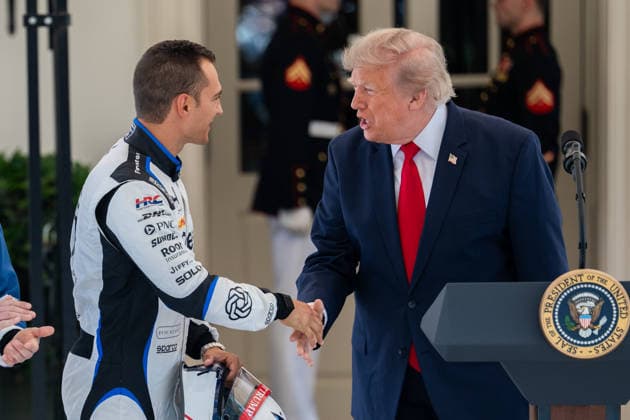 President Donald Trump greets IndyCar racer Ãlex Palou during an event hosting top IndyCar racers at the White House in Washington, DC to promote the Freedom 250 Grand Prix on Monday, July 13, 2026.  WASP20260713125 AaronxSchwartz