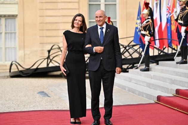 Coalition of the Willing Leaders Summit on Ukraine PARIS, FRANCE - JULY 13: Slovenian Prime Minister Janez Jansa and his wife Urska Bacovnik Jansa arrive for a dinner of the Coalition of the Willing on Ukraine at The Elysee Presidential Palace in Paris, France, on July 13, 2026. Mustafa Yalcin Anadolu Paris France. Editorial use only. Please get in touch for any other usage.  Copyright: x2026xAnadoluxMustafaxYalcinx