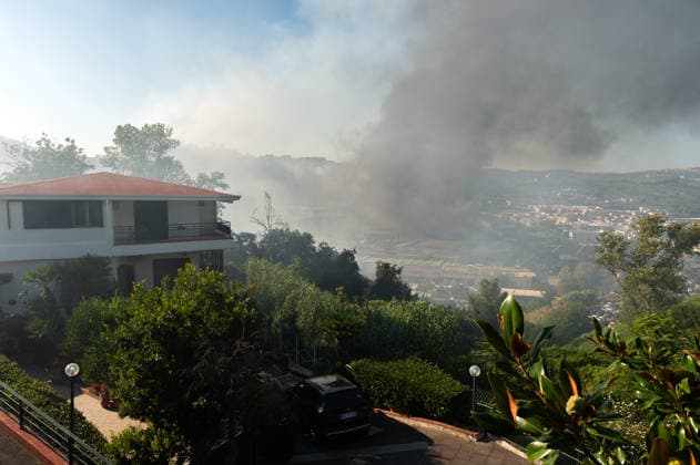 Wildfire erupts near Campi Flegrei volcanic area in Italy POZZUOLI, ITALY - JULY 13: A big wildfire is seen in the Pisciarelli area located on the outer edge of the Solfatara volcanic crater in the Campi Flegrei (Phlegraean Fields) volcanic region in Pozzuoli on July 13, 2026. The fire broke out in the undergrowth and quickly spread to several car dealerships, causing fuel tanks and tyres to explode. Eliano Imperato Anadolu Pozzuoli Italy. Editorial use only. Please get in touch for any other usage.  Copyright: x2026xAnadoluxElianoxImperatox