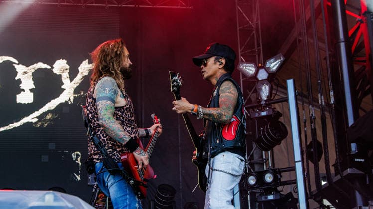California Based Buck Cherry rocks the Rockin Thunder Edmonton stage - 12 Jul 2026 Kelly LeMieux and Steve Ducanney (aka Stevie D). from California hard rock band Buck Cherry perform at Rockin Thunder in Edmonton. Edmonton Canada Copyright: xRonxPalmerx xSOPAxImagesx 2026_07_12BuckCherry851071