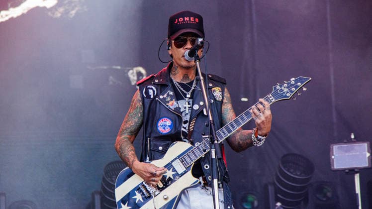 California Based Buck Cherry rocks the Rockin Thunder Edmonton stage - 12 Jul 2026 Steve Ducanney (aka Stevie D). from California hard rock band Buck Cherry performs at Rockin Thunder in Edmonton. Edmonton Canada Copyright: xRonxPalmerx xSOPAxImagesx 2026_07_12BuckCherry851164