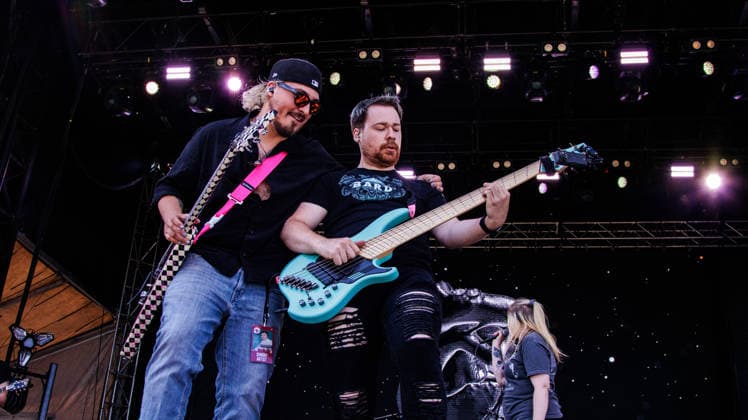 July 12, 2026, Edmonton, Alberta, Canada: John Jean, (Lead guitarist) and James Alexander (bass guitarist) from Alberta based band, Chilio perform at Rockin Thunder in Edmonton and winning a spot on the main stage in Battle of the Bands. Calgary Based Rock Band, Chilio won the Battle of the Bands which included a spot on the Main Stage at Rockin Thunder Edmonton opening for Creed on Day 2 of the Festival Edmonton Canada - ZUMAs197 20260712_aaa_s197_427 Copyright: xRonxPalmerx