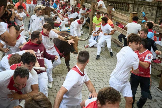 The eighth and final bull run of the 2026 San Fermin Festival, featuring bulls from the Jandilla ranch, will take place on July 14, 2026, in Pamplona, Navarre, Spain. The bulls from the Jandilla ranch will bring the San Fermín festivities to a close with their participation in the eighth running of the festival in Spain.  Copyright: xEduardoxSanzx 7663044