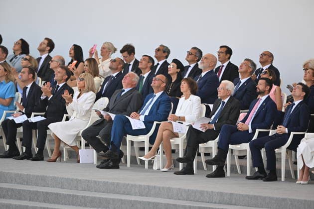 Bastille Day military parade in Paris PARIS, FRANCE - JULY 14: French President Emmanuel Macron, his wife Brigitte Macron, German Chancellor Friedrich Merz, President of the French Senate Gerard Larcher, Ukrainian President Volodymyr Zelenskyy attend the annual Bastille Day military parade on the Place de la Concorde in Paris, France on July 14, 2026. Mustafa Yalcin Anadolu Paris France. Editorial use only. Please get in touch for any other usage.  Copyright: x2026xAnadoluxMustafaxYalcinx