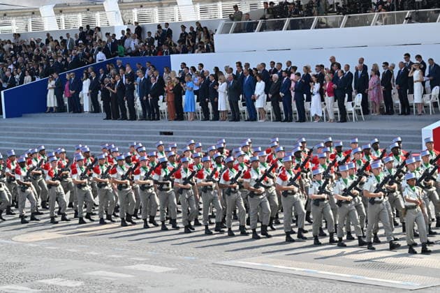 Bastille Day military parade in Paris PARIS, FRANCE - JULY 14: Soldiers march in formation during the traditional Bastille Day military parade on the Place de la Concorde in Paris, France on July 14, 2026. Leaders and dignitaries, including French President Emmanuel Macron, Ukrainian President Volodymyr Zelenskyy, and British Prime Minister Keir Starmer, follow the ceremony Mustafa Yalcin Anadolu Paris France. Editorial use only. Please get in touch for any other usage.  Copyright: x2026xAnadoluxMustafaxYalcinx