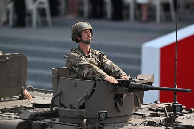 Bastille Day military parade in Paris PARIS, FRANCE - JULY 14: Soldiers ride on military tanks during the traditional Bastille Day military parade on the Place de la Concorde in Paris, France on July 14, 2026. Mustafa Yalcin Anadolu Paris France. Editorial use only. Please get in touch for any other usage.  Copyright: x2026xAnadoluxMustafaxYalcinx
