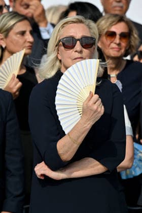 July 14, 2026, military parade in Nice attended by Marine Le Pen, who was invited by Eric Ciotti, the mayor of Nice, president of the UDR, and an ally of the RN, on the sidelines of the commemorations marking the tenth anniversary of the Nice attack. Marine Le Pen arrived accompanied by the UDR representative for the Alpes-Maritimes, Christelle D’Intorni, to applause from the official stands. During the parade, the declared candidate for the upcoming presidential election sat in the front row, flanked by Bernard Chaix and Christelle D’Intorni, the UDR members of the National Assembly from the Alpes-Maritimes, Alexandra Louis, the interministerial delegate for victim assistance (DIAV), the prefect of the Alpes-Maritimes, Laurent Houttiaux,  Copyright: xBrunoxBebertx xBestimagexBrunoxBebertx xBestimagex