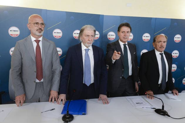 Foto IPP Marco Mattei Roma 14 07 2026 Conferenza stampa del M5S su disegni di legge in tema di antimafia nella foto Giuseppe Conte Luigi Nave Roberto Scarpinato Federico Cafiero dei Raho Italy Photo Press - World Copyright . *** IPP Photo by Marco Mattei, Rome, July 14, 2026: M5S press conference on anti-Mafia bills. Pictured: Giuseppe Conte, Luigi Nave, Roberto Scarpinato, Federico Cafiero dei Raho. Italy Photo Press World. Copyright 