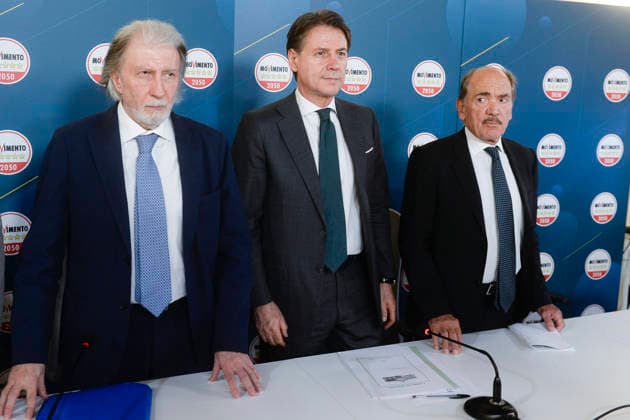 Italy, Rome, 14 July, 2026 - 5 Stelle movement, in press conference on the draft law concerning anti-mafia Italy, Rome, 14 July, 2026 : (L) Former judge Roberto Scarpinato, (C) Giuseppe Conte, former italian prime minister and currently president of the 5 Stelle movement, (R) ex former Federico Cafiero de Raho, in press conference on the draft law concerning anti-mafia, Credit:Stefano Carofei Agenzia Sintesi Avalon Italy, Rome  Copyright: xStefanoxCarofeix xAgenziaxSintesix xAvalonx 1116481335