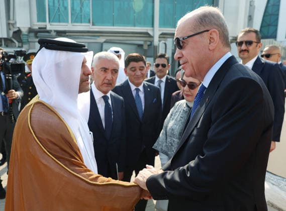 Turkish President Erdogan in Qatar DOHA, QATAR - JULY 14: (----EDITORIAL USE ONLY - MANDATORY CREDIT - TURKISH PRESIDENCY MURAT KULA HANDOUT - NO MARKETING NO ADVERTISING CAMPAIGNS - DISTRIBUTED AS A SERVICE TO CLIENTS----) Turkish President Recep Tayyip Erdogan and his wife Emine Erdogan are welcomed by Qatar s Deputy Prime Minister and Minister of State for Defense Affairs Sheikh Saud bin Abdulrahman bin Hassan Al Thani upon their arrival in Doha, Qatar, on July 14, 2026. Turkish Presidency Murat Kula Handout Anadolu Doha Qatar. Editorial use only. Please get in touch for any other usage.  Copyright: x2026xAnadoluxTurkishxPresidencyx xMuratxKulax xHandoutx