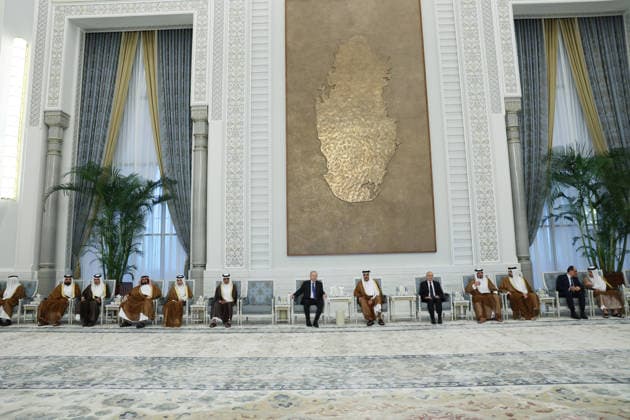 Turkish President Erdogan in Qatar DOHA, QATAR - JULY 14: ----EDITORIAL USE ONLY - MANDATORY CREDIT - TURKISH PRESIDENCY MURAT KULA HANDOUT - NO MARKETING NO ADVERTISING CAMPAIGNS - DISTRIBUTED AS A SERVICE TO CLIENTS----) Turkish President Recep Tayyip Erdogan meets with the Emir of Qatar, Sheikh Tamim bin Hamad Al Thani, to offer his condolences following the passing of his father, the former Emir of Qatar, Sheikh Hamad bin Khalifa Al Thani, in Doha, Qatar, on July 14, 2026. Turkish Presidency Murat Kula Handout Anadolu Doha Qatar. Editorial use only. Please get in touch for any other usage.  Copyright: x2026xAnadoluxTurkishxPresidencyx xMuratxKulax xHandoutx