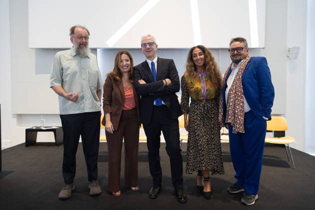 IPA86673212 - Milan, July 14, 2026, Triennale, Press Conference to Present the Scientific Committee. Pictured: Vincenzo Trione, President of the Triennale di Milano; architect and designer Michele De Lucchi, Creative Director; and Andrea Viliani, curator of contemporary art. Carla Morogallo, General Director of the Triennale di Milano  Copyright: xFrancescoxEnriquezx xFrancescoxEnriquezx 86673212