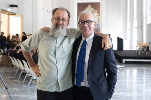 IPA86673297 - Milan, July 14, 2026, Triennale, Press Conference to Introduce the Scientific Committee. Pictured: Vincenzo Trione, President of Triennale Milano, and architect and designer Michele De Lucchi, Creative Director  Copyright: xFrancescoxEnriquezx xFrancescoxEnriquezx 86673297