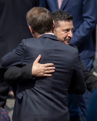 Bastille Day Parade - Place de la Concorde - Paris Volodymyr Zelensky and French President Emmanuel Macron during the annual Bastille Day military parade on the Champs-Elysees Avenue in Paris on July 14, 2026. Photo by Eliot Blondet ABACAPRESS.COM Paris France France  Copyright: xBlondetxEliot ABACAx