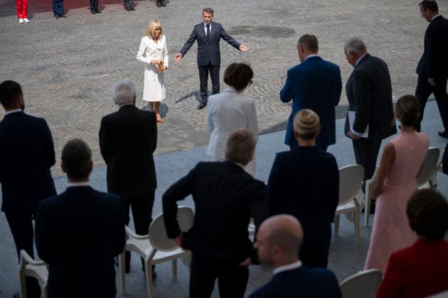 Bastille Day Parade - Place de la Concorde - Paris French President Emmanuel Macron and Brigitte Macron during the annual Bastille Day military parade on the Champs-Elysees Avenue in Paris on July 14, 2026. Photo by Eliot Blondet ABACAPRESS.COM Paris France France  Copyright: xBlondetxEliot ABACAx