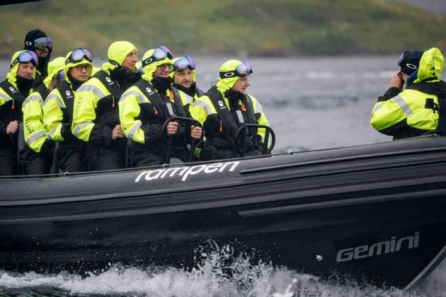 Johann Wadephul (CDU), Bundesaussenminister, faehrt zusammen mit dem norwegischen Aussenminister Espen Barth Eide mit einem Schnellboot von Saltbrygga nach Bodo durch den Saltfjorden. Saltbrygga, 14.07.2026. Fotografiert im Auftrag des Auswaertigen Amtes Saltbrygga Norwegen *** Johann Wadephul (CDU), Federal Minister of Foreign Affairs, travels by speedboat from Saltbrygga to Bodo through the Saltfjorden with Norwegian Foreign Minister Espen Barth Eide. Saltbrygga, July 14, 2026 Photographed on behalf of the Federal Foreign Office Saltbrygga, Norway Copyright: xThomasxTrutschel AAx