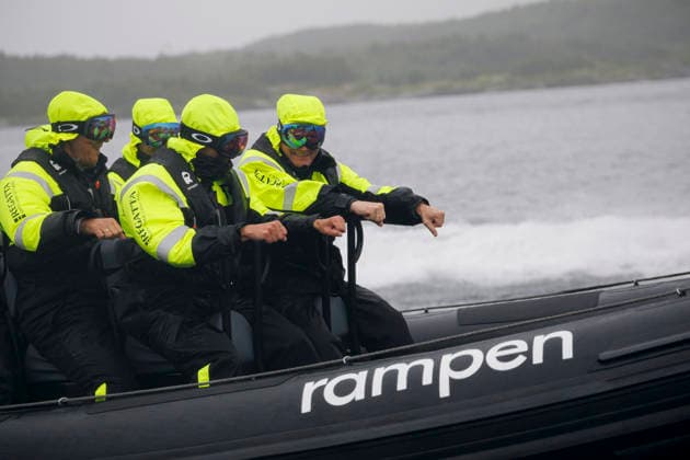 Johann Wadephul (CDU), Bundesaussenminister, faehrt zusammen mit dem norwegischen Aussenminister Espen Barth Eide mit einem Schnellboot von Saltbrygga nach Bodo durch den Saltfjorden. Saltbrygga, 14.07.2026. Fotografiert im Auftrag des Auswaertigen Amtes Saltbrygga Norwegen *** Johann Wadephul (CDU), Federal Minister of Foreign Affairs, travels by speedboat from Saltbrygga to Bodo through the Saltfjorden with Norwegian Foreign Minister Espen Barth Eide. Saltbrygga, July 14, 2026 Photographed on behalf of the Federal Foreign Office Saltbrygga, Norway Copyright: xThomasxTrutschel AAx