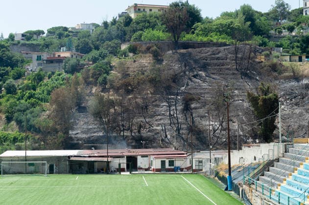 Fire breaks out on Solfatara volcano in Pozzuoli POZZUOLI, ITALY - JULY 14: The aftermath of a wildfire is seen in the Pisciarelli area on the outer edge of the Solfatara volcanic crater in the Campi Flegrei (Phlegraean Fields) volcanic region near Naples, Italy, on July 14, 2026. The fire, which broke out on July 13, burned vegetation across the area as firefighters continued assessment and recovery operations. Eliano Imperato Anadolu Naples Italy. Editorial use only. Please get in touch for any other usage.  Copyright: x2026xAnadoluxElianoxImperatox
