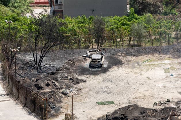 Fire breaks out on Solfatara volcano in Pozzuoli POZZUOLI, ITALY - JULY 14: The aftermath of a wildfire is seen in the Pisciarelli area on the outer edge of the Solfatara volcanic crater in the Campi Flegrei (Phlegraean Fields) volcanic region near Naples, Italy, on July 14, 2026. The fire, which broke out on July 13, burned vegetation across the area as firefighters continued assessment and recovery operations. Eliano Imperato Anadolu Naples Italy. Editorial use only. Please get in touch for any other usage.  Copyright: x2026xAnadoluxElianoxImperatox