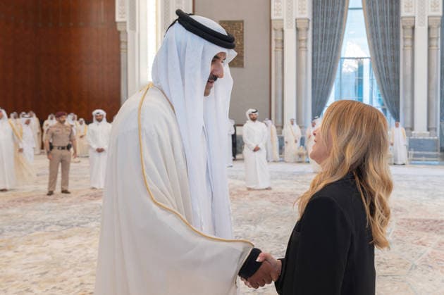 Emir of Qatar Receives Condolences from Heads of State - Doha Emir of Qatar Sheikh Tamim bin Hamad Al Thani receives Italian Prime Minister Georgia Meloni who presents her condolences after the passing of Sheikh Tamim’s father, the late Emir Sheikh Hamad bin Khalifa Al Thani, at Lusail Palace, in Doha, Qatar, on July 14, 2026. Photo by Balkis Press ABACAPRESS.COM Doha Qatar  Copyright: xBalkisxPress ABACAx