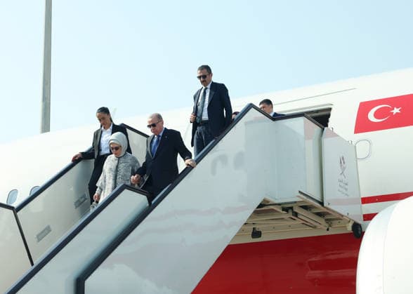 Turkish President Erdogan in Qatar DOHA, QATAR - JULY 14: (----EDITORIAL USE ONLY - MANDATORY CREDIT - TURKISH PRESIDENCY MUSTAFA KAMACI HANDOUT - NO MARKETING NO ADVERTISING CAMPAIGNS - DISTRIBUTED AS A SERVICE TO CLIENTS----) Turkish President Recep Tayyip Erdogan and his wife First Lady Emine Erdogan arrive in Doha, Qatar on July 14, 2026. TUR Presidency Mustafa Kamaci Anadolu Doha Qatar. Editorial use only. Please get in touch for any other usage.  Copyright: x2026xAnadoluxTURxPresidency MustafaxKamacix