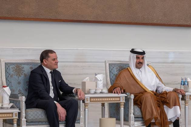 Qatar emir receives condolences at Lusail Palace Qatar s Emir Sheikh Tamim bin Hamad Al Thani receives delegations offering condolences following the death of former Emir Sheikh Hamad bin Khalifa Al Thani at Lusail Palace in Doha, Qatar, on July 14, 2026. The delegations included heads of state, official representatives, and senior officials paying their respects. Photo by Emiri Diwan Office apaimages Doha Doha Qatar 140726_Qatar_QPO_00(30) Copyright: xapaimagesxEmirixDiwanxOfficex xapaimagesx