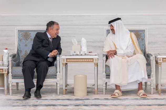 Qatar emir receives condolences at Lusail Palace Qatar s Emir Sheikh Tamim bin Hamad Al Thani receives delegations offering condolences following the death of former Emir Sheikh Hamad bin Khalifa Al Thani at Lusail Palace in Doha, Qatar, on July 14, 2026. The delegations included heads of state, official representatives, and senior officials paying their respects. Photo by Emiri Diwan Office apaimages Doha Doha Qatar 140726_Qatar_QPO_00(38) Copyright: xapaimagesxEmirixDiwanxOfficex xapaimagesx