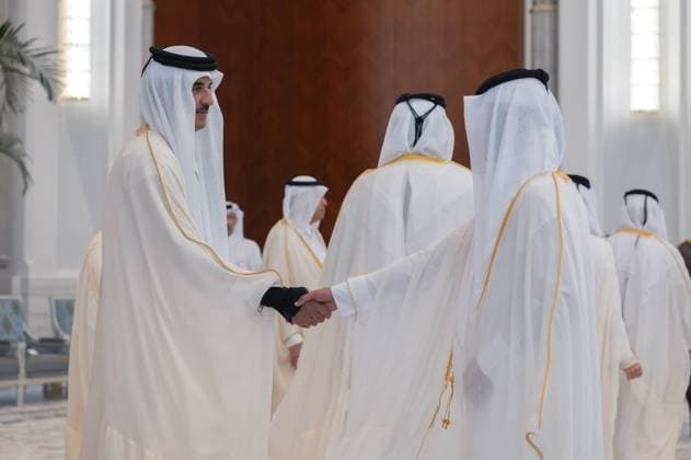 Qatar emir receives condolences at Lusail Palace Qatar s Emir Sheikh Tamim bin Hamad Al Thani receives delegations offering condolences following the death of former Emir Sheikh Hamad bin Khalifa Al Thani at Lusail Palace in Doha, Qatar, on July 14, 2026. The delegations included heads of state, official representatives, and senior officials paying their respects. Photo by Emiri Diwan Office apaimages Doha Doha Qatar 140726_Qatar_QPO_00(17) Copyright: xapaimagesxEmirixDiwanxOfficex xapaimagesx