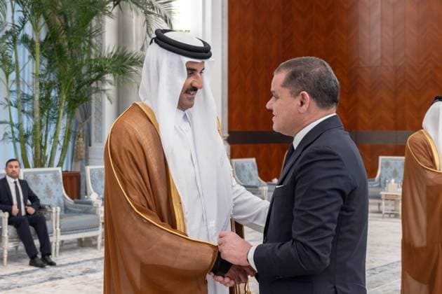 Qatar emir receives condolences at Lusail Palace Qatar s Emir Sheikh Tamim bin Hamad Al Thani receives delegations offering condolences following the death of former Emir Sheikh Hamad bin Khalifa Al Thani at Lusail Palace in Doha, Qatar, on July 14, 2026. The delegations included heads of state, official representatives, and senior officials paying their respects. Photo by Emiri Diwan Office apaimages Doha Doha Qatar 140726_Qatar_QPO_00(32) Copyright: xapaimagesxEmirixDiwanxOfficex xapaimagesx