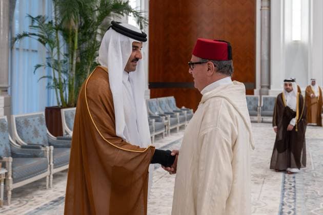 Qatar emir receives condolences at Lusail Palace Qatar s Emir Sheikh Tamim bin Hamad Al Thani receives delegations offering condolences following the death of former Emir Sheikh Hamad bin Khalifa Al Thani at Lusail Palace in Doha, Qatar, on July 14, 2026. The delegations included heads of state, official representatives, and senior officials paying their respects. Photo by Emiri Diwan Office apaimages Doha Doha Qatar 140726_Qatar_QPO_00(36) Copyright: xapaimagesxEmirixDiwanxOfficex xapaimagesx