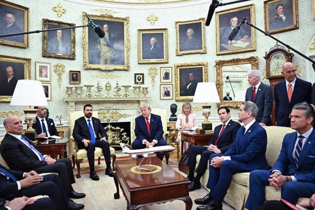 US President Donald Trump meets with Iraqi PM Ali al-Zaidi at the White House US President Donald Trump (C-R) speaks with Iraqi Prime Minister Ali al-Zaidi (C-L) during their meeting in the Oval Office of the White House in Washington, DC, USA, 14 July 2026. This is Ali al-Zaidi’s first foreign trip since he took office in May 2026. WASHINGTON DC United States  Copyright: xPool ABACAx