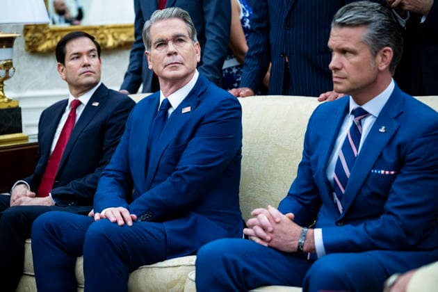 US President Donald Trump meets with Iraqi PM Ali al-Zaidi at the White House US Secretary of State Marco Rubio (L) US Secretary of the Treasury Scott Bessent (C), and US Secretary of Defense Pete Hegseth (R) during a meeting with Iraqi Prime Minister Ali al-Zaidi (not pictured) in the Oval Office of the White House in Washington, DC, USA, 14 July 2026. This is Ali al-Zaidi’s first foreign trip since he took office in May 2026. WASHINGTON DC United States  Copyright: xPool ABACAx