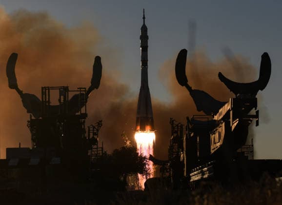 Kazakhstan Russia Space 9205546 14.07.2026 The Soyuz MS-29 spacecraft carrying NASA astronaut Anil Menon, Roscosmos cosmonauts Pyotr Dubrov and Anna Kikina blasts off to the International Space Station (ISS) from the launchpad at the Baikonur Cosmodrome, Kazakhstan. Yuri Kochetkov Sputnik Baikonur Kazakhstan  Copyright: xYurixKochetkovx
