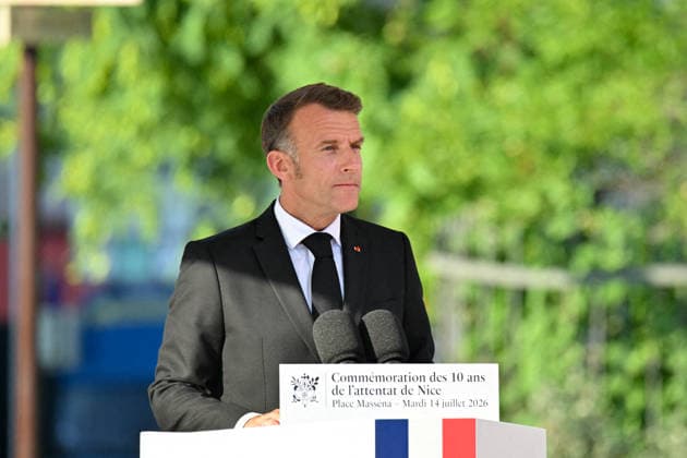 President Emmanuel Macron at the ceremony commemorating the tenth anniversary of the Nice attack on July 14, 2026. The July 14, 2016, attack in Nice was an Islamist-inspired terrorist mass killing, in which a truck was used as a ram, and took place eight months after the attacks of November 13, 2015. It occurred on the evening of Bastille Day, on the Promenade des Anglais. The attack killed 86 people, injured 458,² and targeted adults, children, and infants alike.³ It ended when the terrorist was shot dead by police. It is the deadliest attack in the history of Nice,4 and the second deadliest in France under the Fifth Republic. Bruno Bebert Bestimage Ceremony to commemorate the tenth anniversary of the Nice bombing on July 14, 2026. The at  Copyright: xBrunoxBebertx xBestimagexBrunoxBebertx xBestimagex