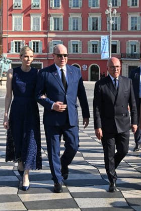 Pool Bestimage - Commemoration of tenth anniversary of the Nice bombing Prince Albert II of Monaco, Princess Charlene and Eric Ciotti, mayor of Nice, attend the ceremony to commemorate the tenth anniversary of the Nice bombing on July 14, 2026, which was a terrorist mass killing of Islamist inspiration with a truck-ramming attack on the evening of the national holiday on the Promenade des Anglais, killing 86 people and injuring 458, including adults, children and infants, and ending when the terrorist was shot by the police, marking the deadliest attack in the history of Nice and the second deadliest in France under the Fifth Republic. Photo by Bruno Bebert Pool ABACAPRESS.COM Nice France  Copyright: xPool ABACAx
