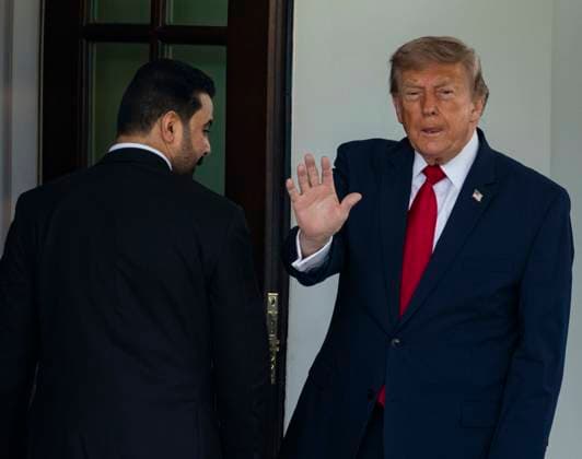 July 14, 2026, Washington, District Of Columbia, USA: United States President Donald J Trump greets Prime Minister of the Republic of Iraq Ali al-Zaidi at the White House in Washington, DC, USA, on July 14 2026 Washington USA - ZUMAs152 20260714_faa_s152_026 Copyright: xAndrewxThomasx