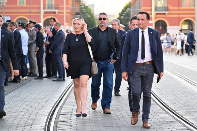 Pool Bestimage - Commemoration of tenth anniversary of the Nice bombing Marine Le Pen attends the ceremony commemorating the tenth anniversary of the Nice bombing on July 14, 2026, which killed 86 people and injured 458, including adults, children, and infants, during a truck-ramming attack on the Promenade des Anglais, marking the deadliest attack in Nice s history and the second deadliest in France under the Fifth Republic. Photo by Bruno Bebert Pool ABACAPRESS.COM Nice France  Copyright: xPool ABACAx